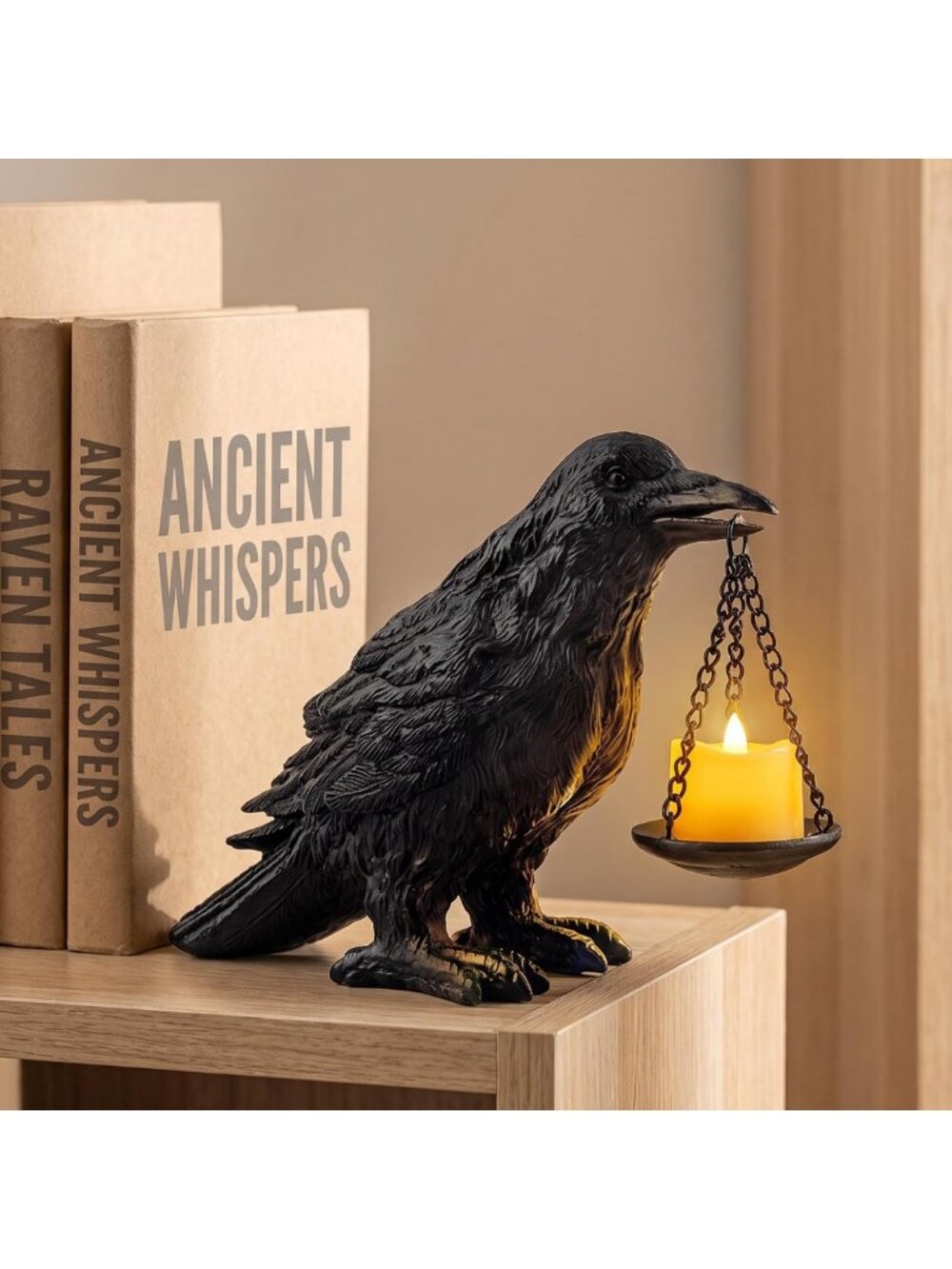 Gothic Crow Lamp & Tealight Holder - Unique Raven Decor for Bedroom, Goth Gifts